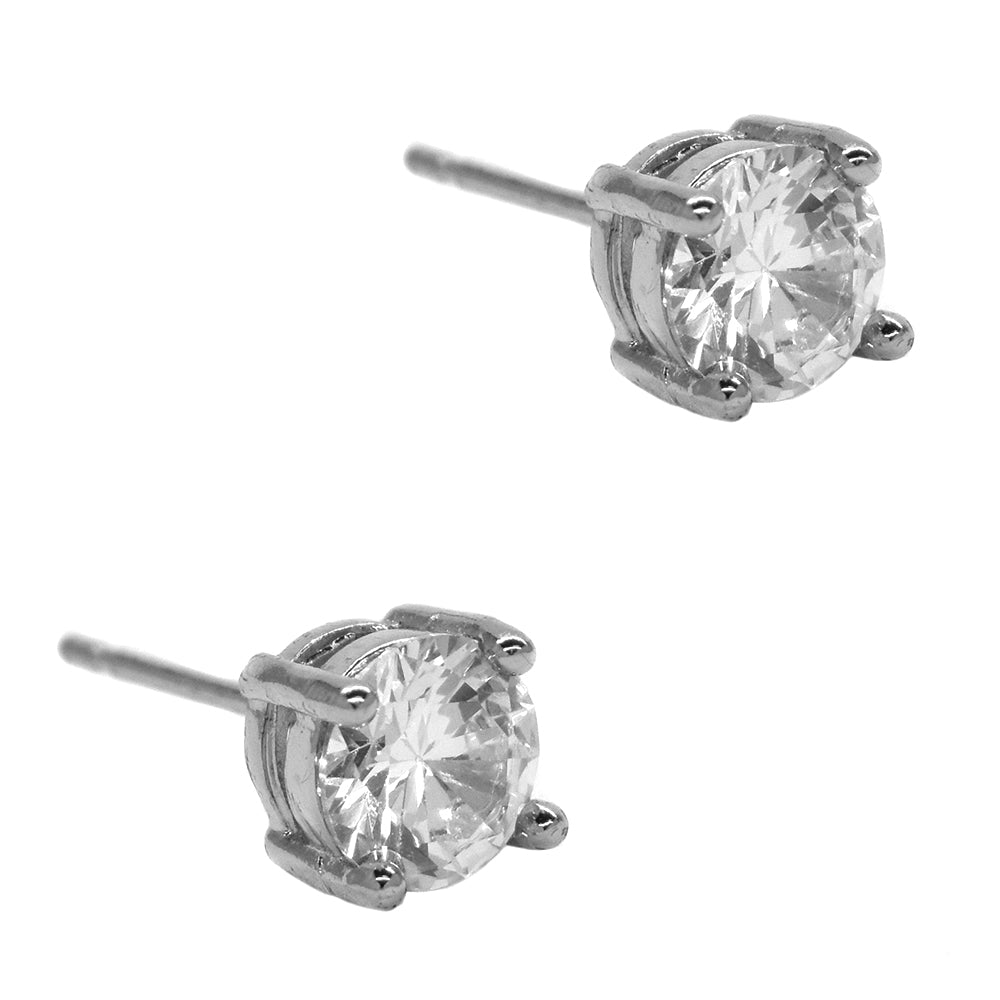 2 Pack premium silver plated 4 claw 6mm cubic zirconia stud earring
