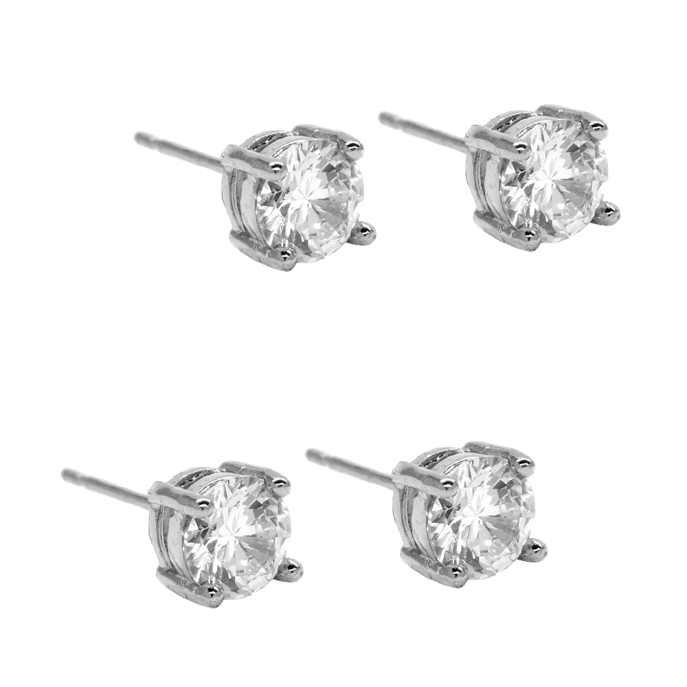 2 Pack premium silver plated 4 claw 6mm cubic zirconia stud earring - GFE918-YG
