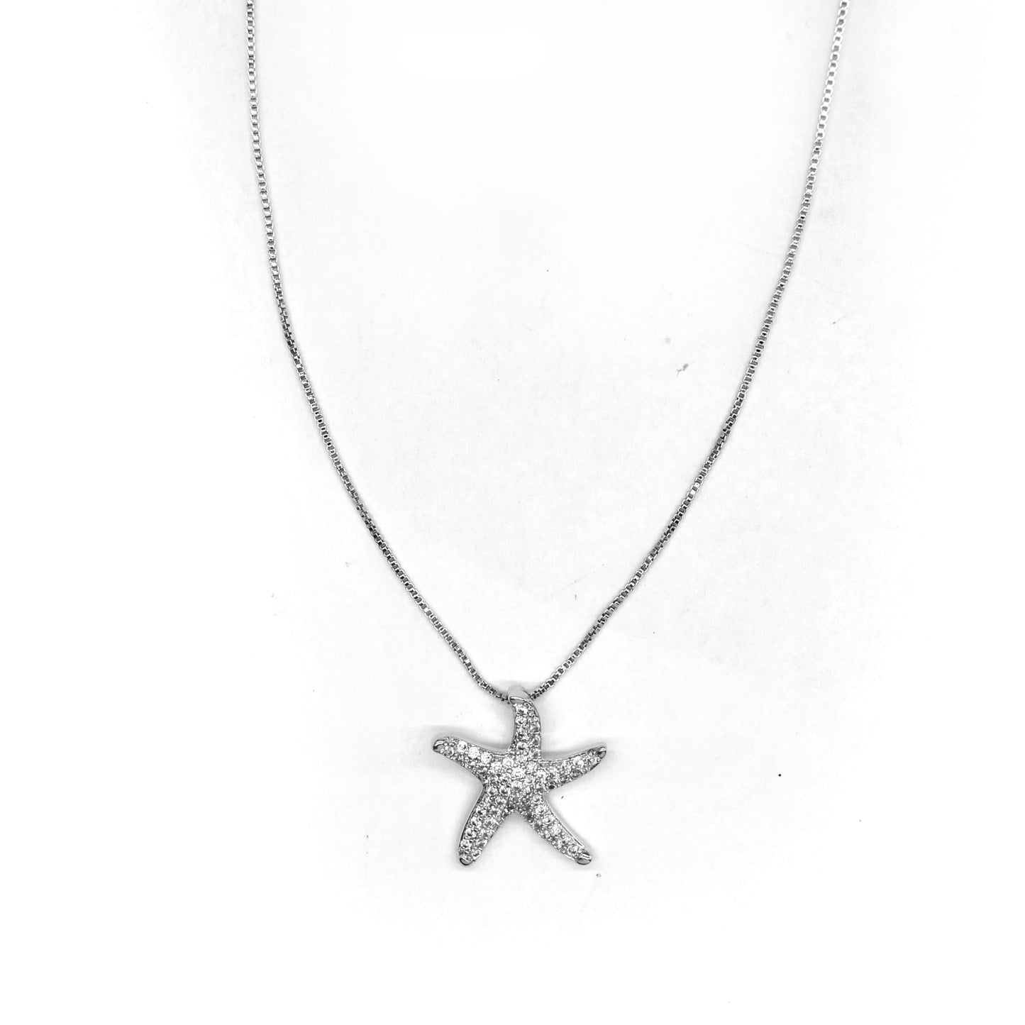 Premium cubic zirconia starfish pendant with box chain necklace