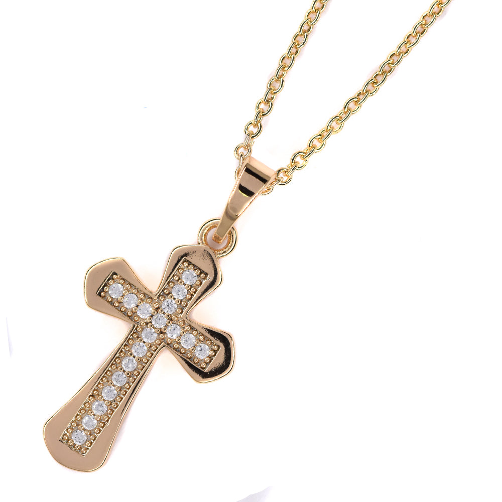 Premium stipple and cubic zirconia cross necklace