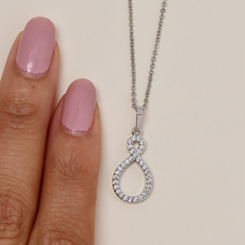 Premium silver cubic zirconia small-big double loop necklace