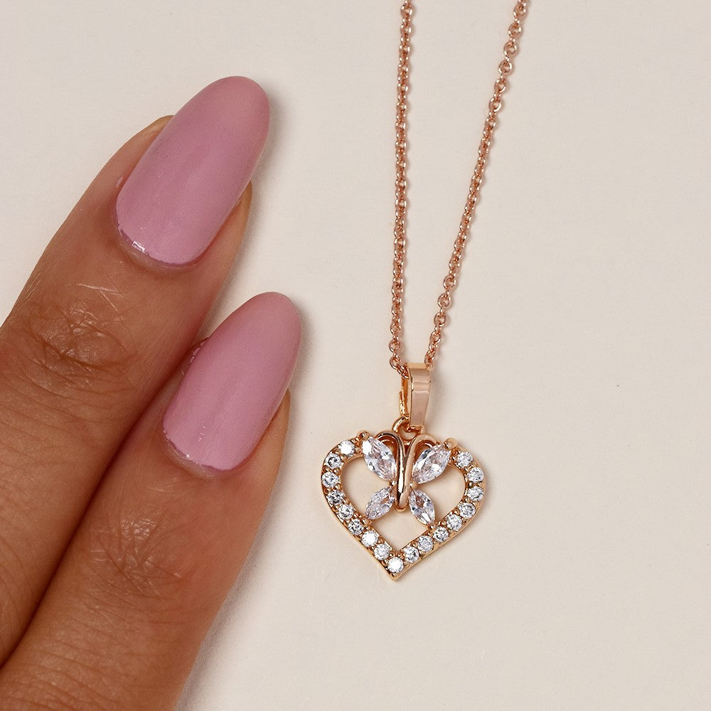 GFP9078 - Premium plated CZ butterfly heart necklace