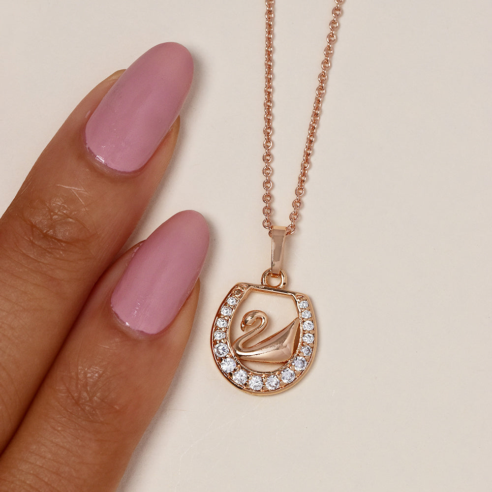 GFP9083 - Brass rose gold plated cubic zirconia swan necklace
