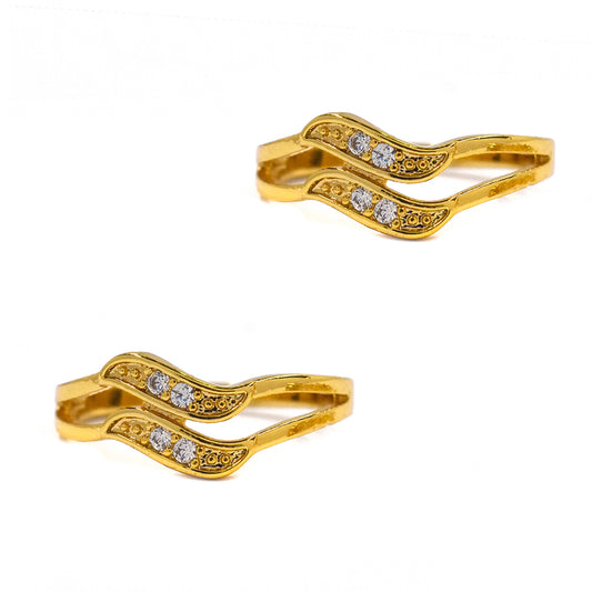 2 Pack Premium gold plated cubic zirconia 2 wave split shank ring