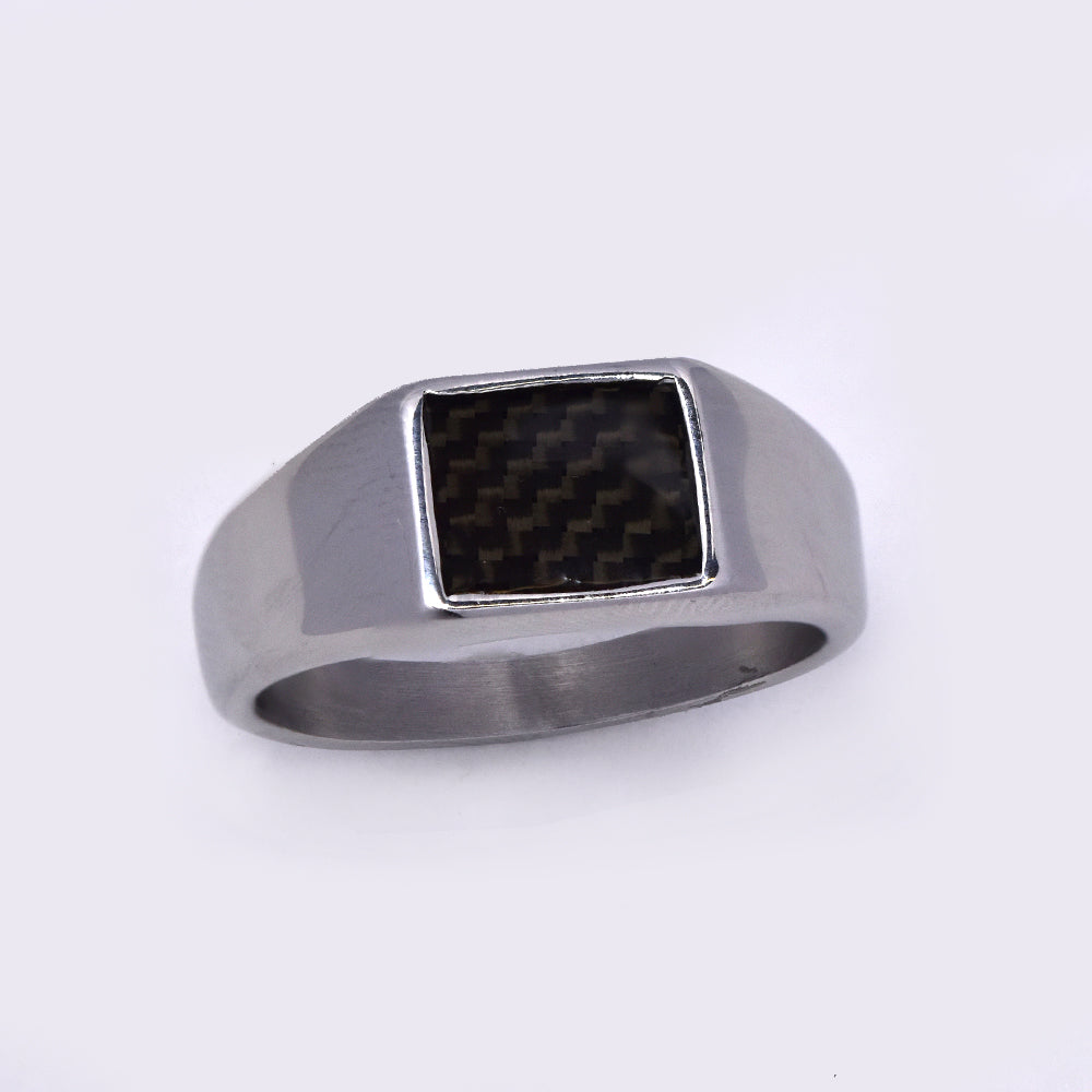 Stainless steel carbon fibre signet ring Size Z - HXSR974