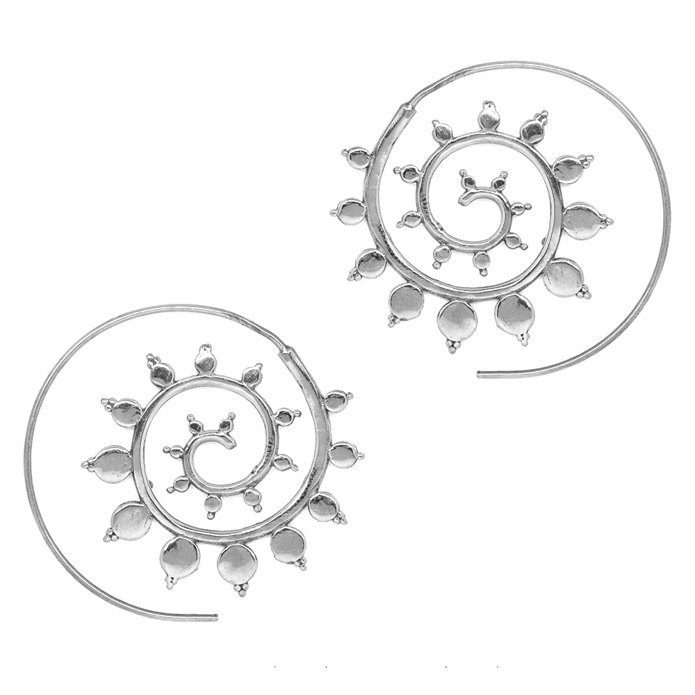 Brass rhodium pointy edge coil earring - IFE174