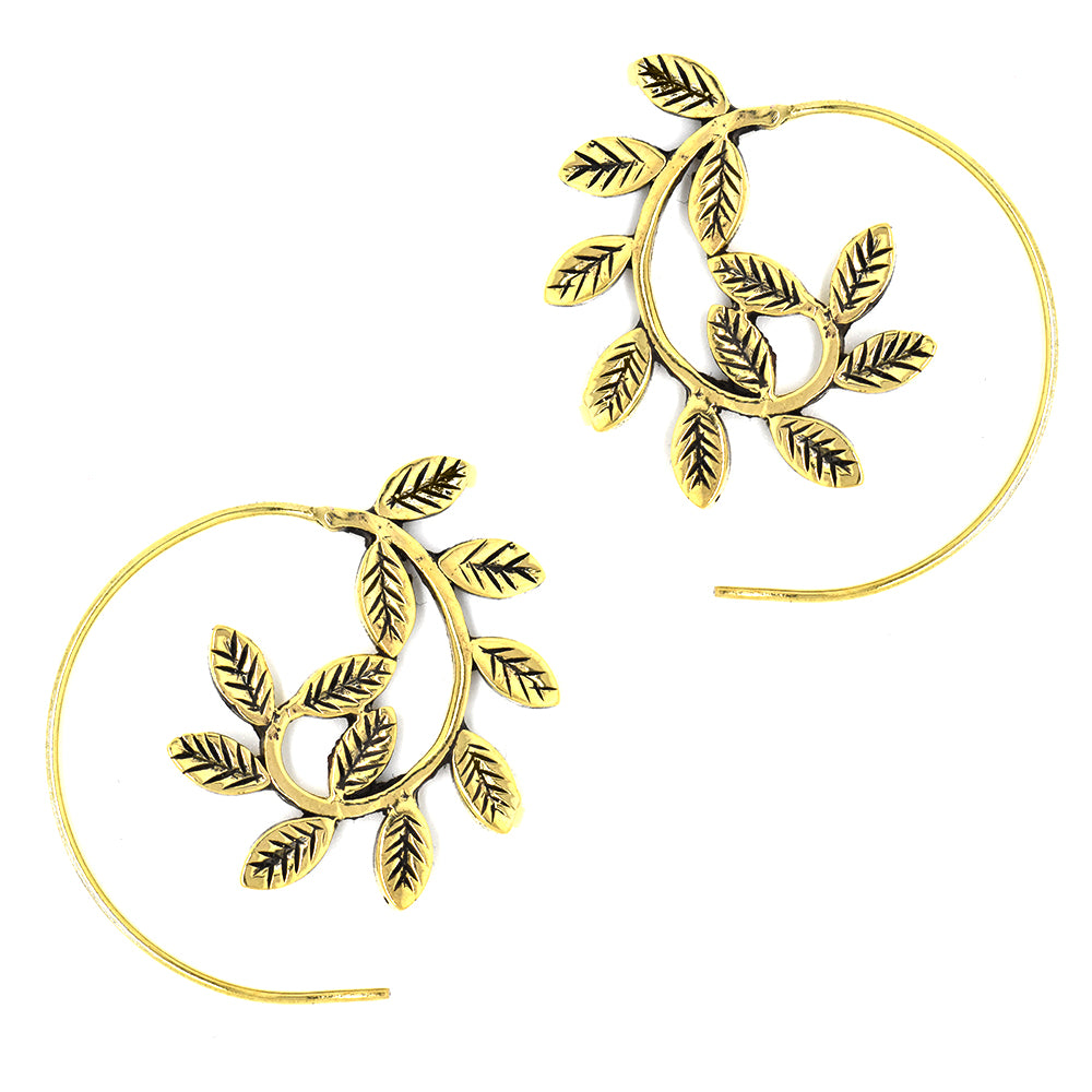 Brass gold leaf coil earring - IFE175