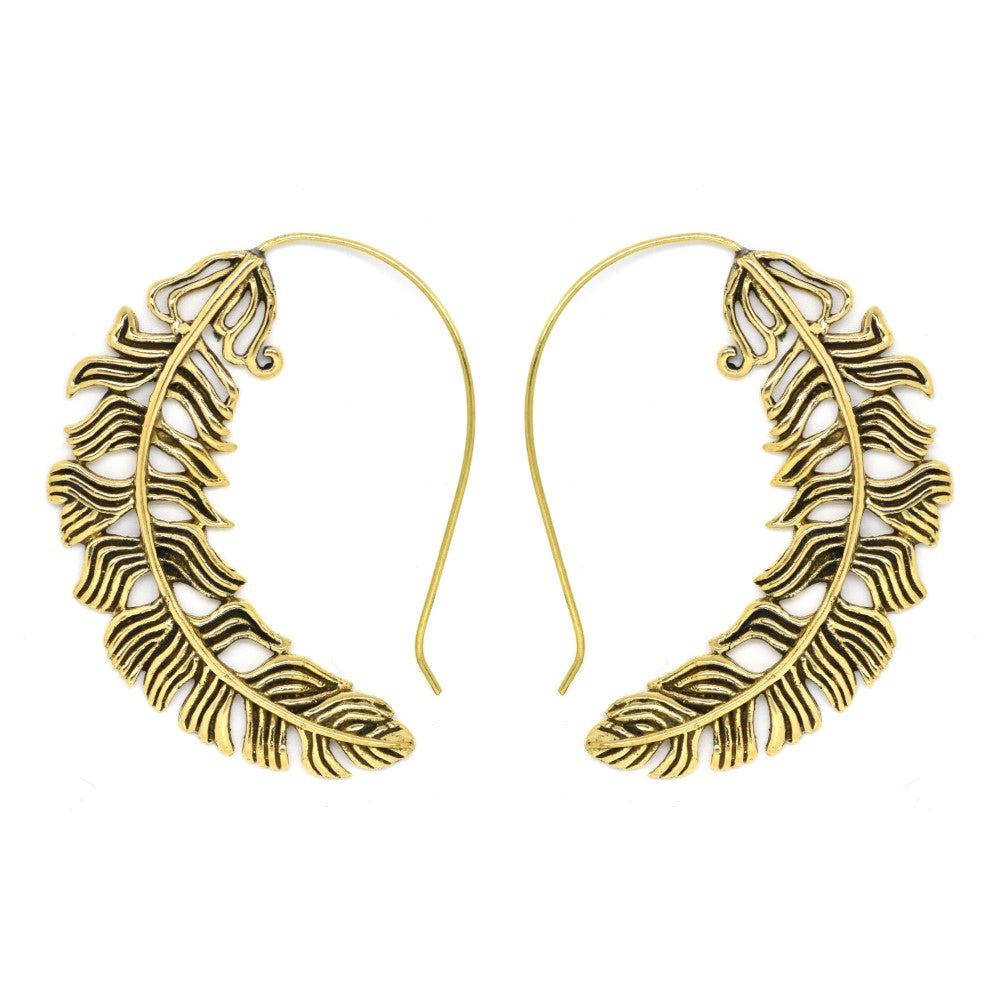 Brass gold oxidized leaf drop earring - IFE179