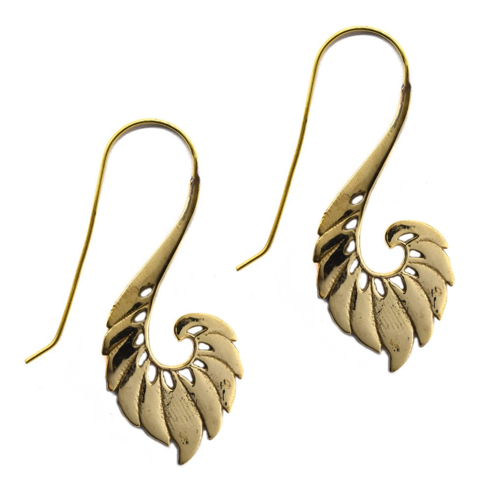 Brass gold plated plume feather statement earring - IFE207