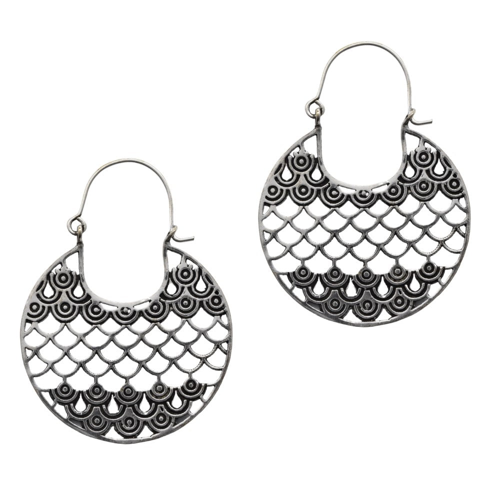 Brass silver scale decorative statement earring - IFE223
