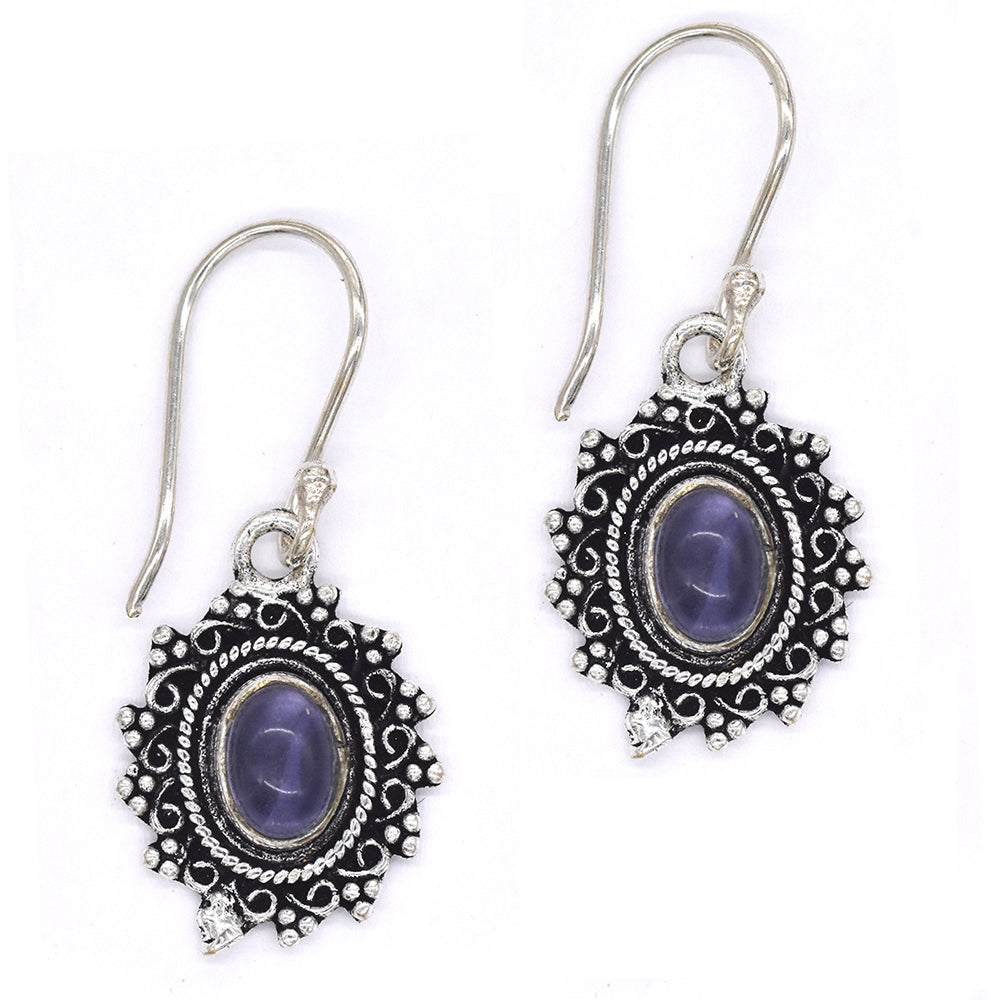 Brass rhodium oval Amethyst drop earring - IFE261