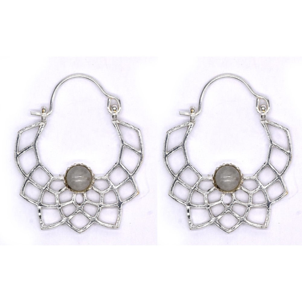 Brass cutout petal moonstone earring - IFE275