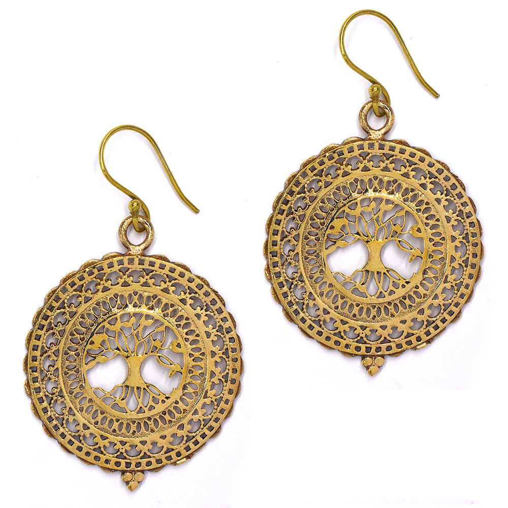 Brass round tree of life drop earring - IFE304