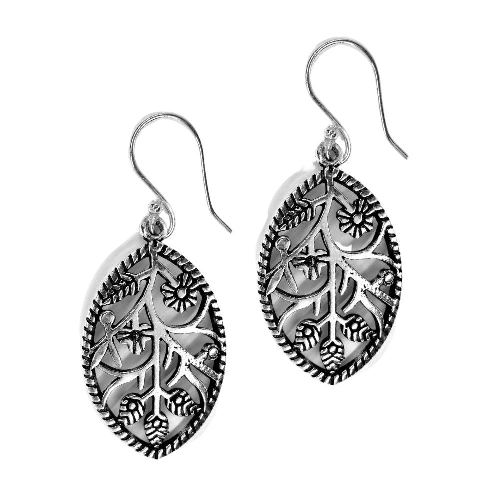 Brass tapered filigree silver drop earrings - IFE557
