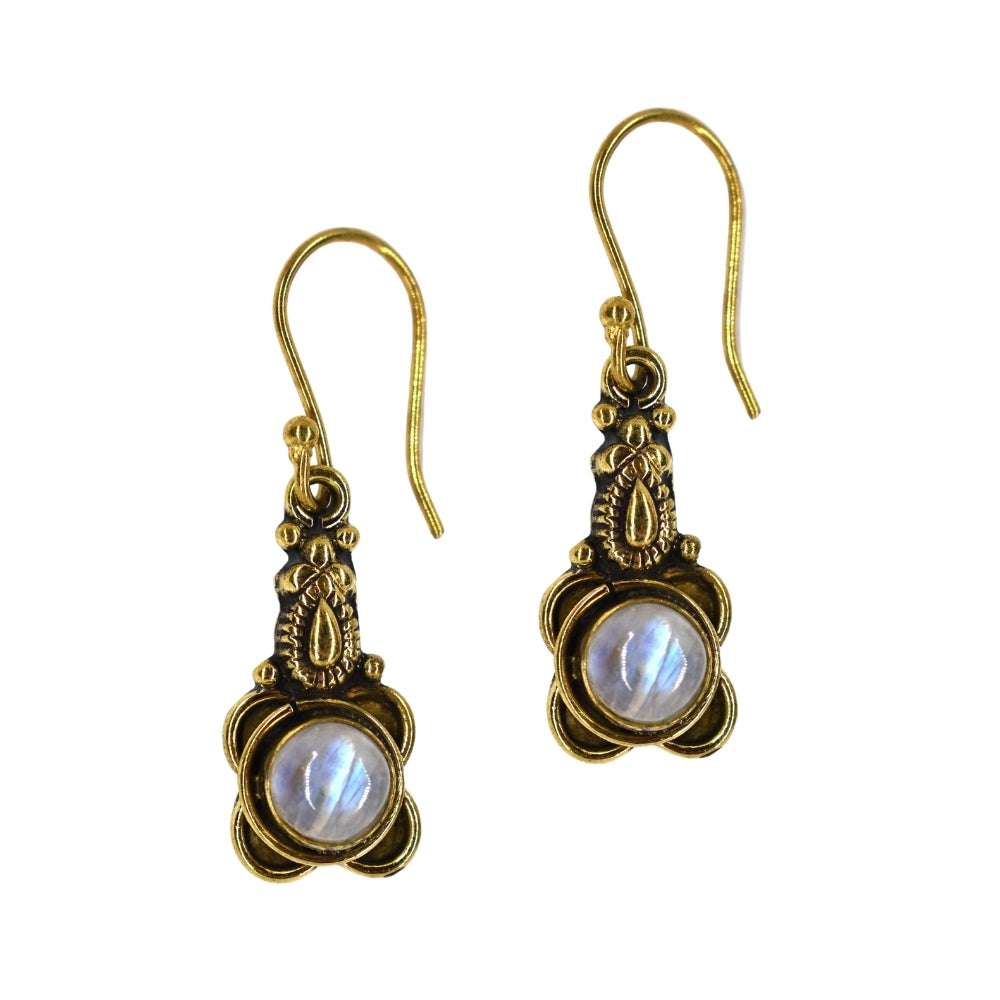 Brass gemstone flower decorative tip drop earrings - IFE565