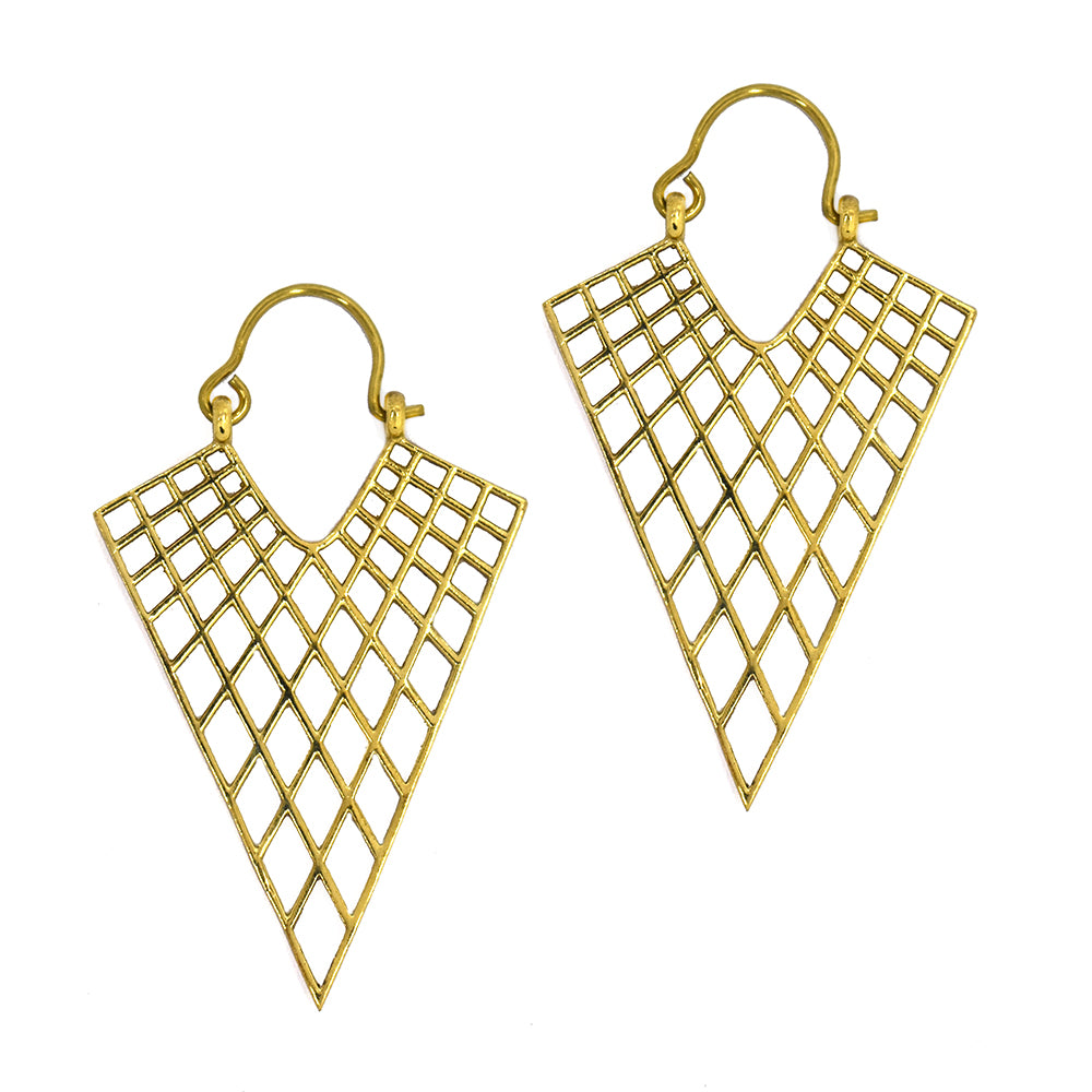 Brass geometric pointed statement earring - IFE582