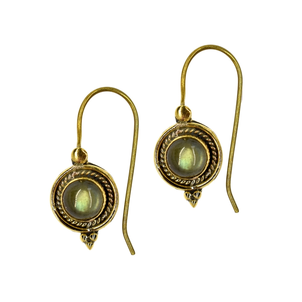 Brass weave frame Gemstone hook earring - IFE606