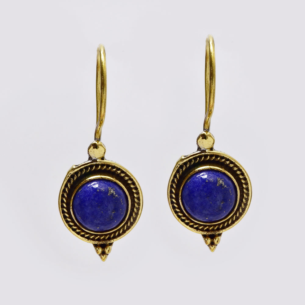Brass weave frame Gemstone hook earring - IFE606