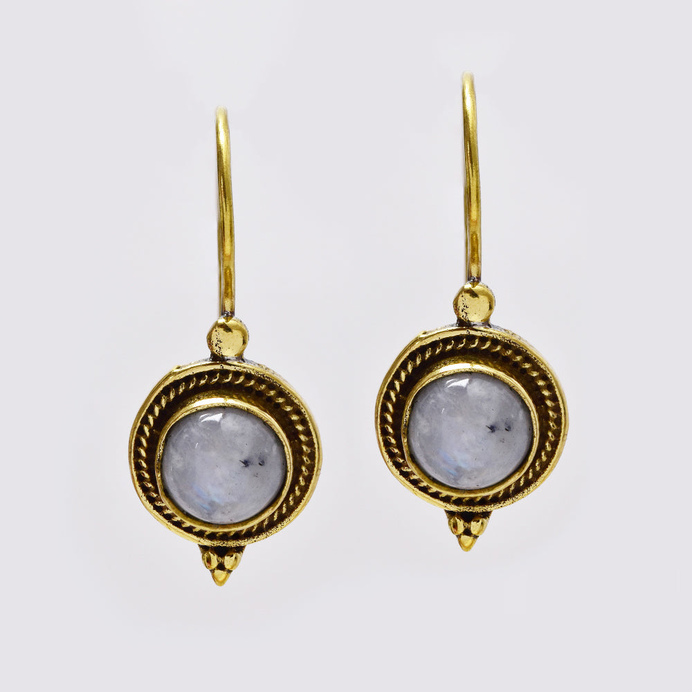 Brass weave frame Gemstone hook earring - IFE606