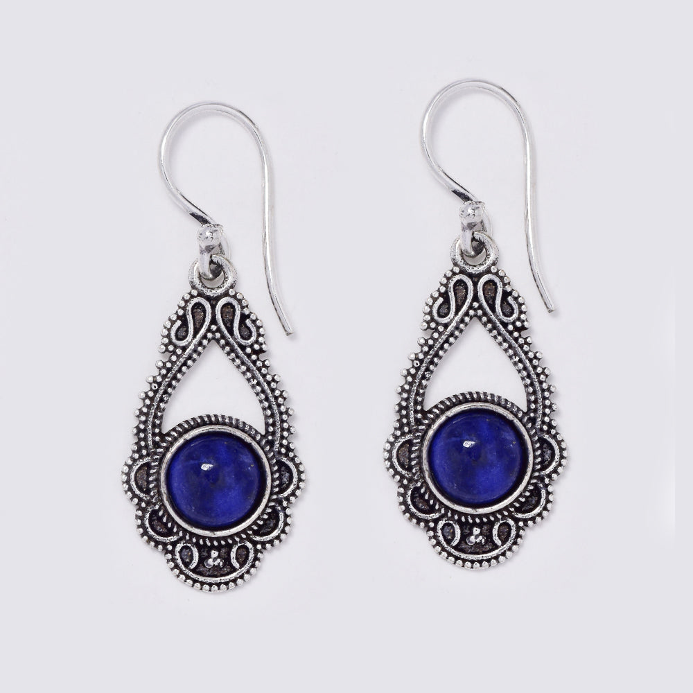 Brass decorative teardrop earrings with gemstone - IFE734