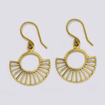Brass cutout circle disc & fan design earring
