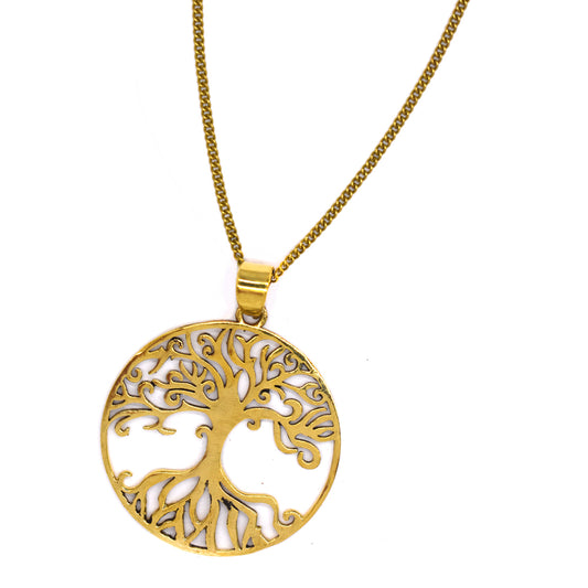 Brass tree of life disc necklace