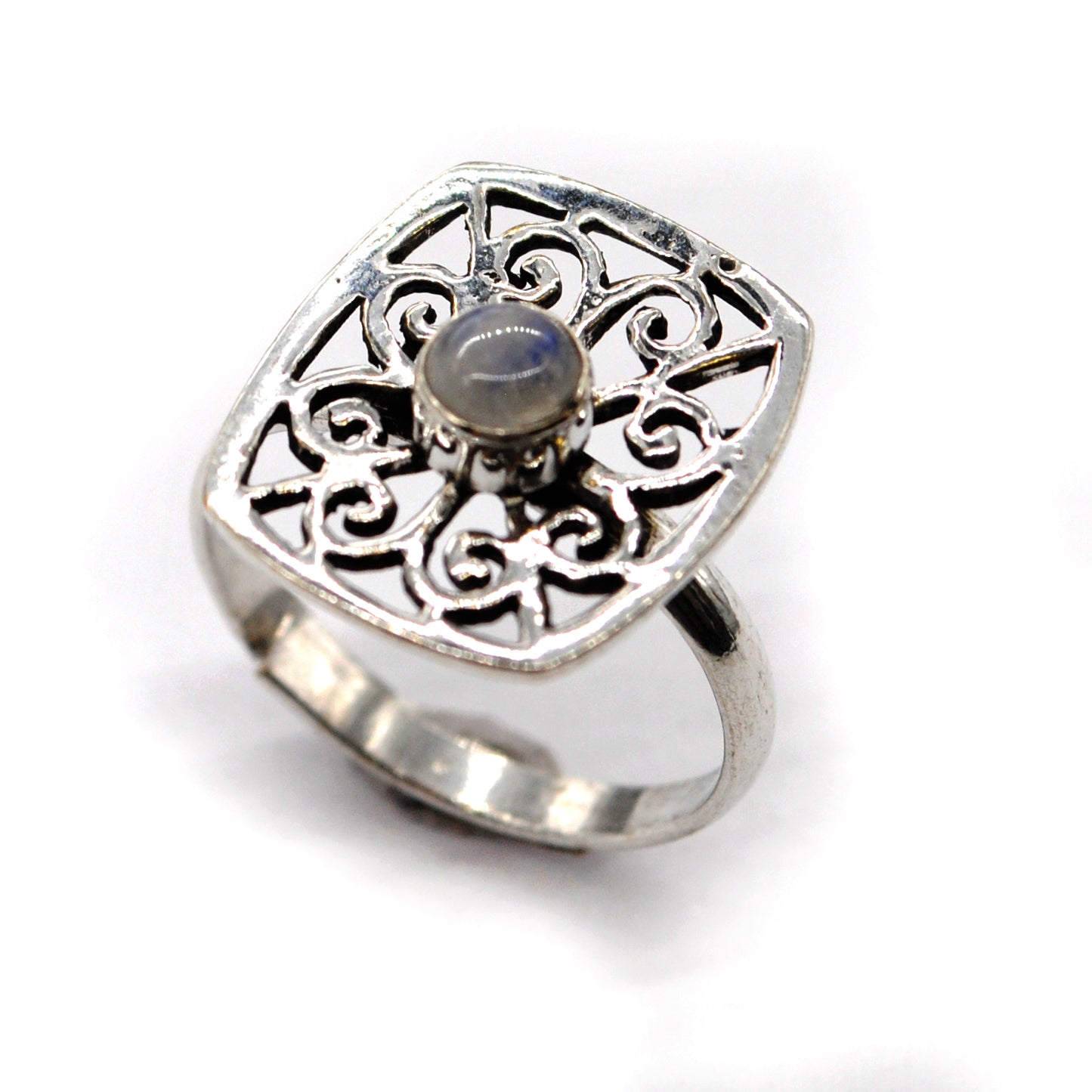 Brass filigree cutout square Moonstone free size ring - IFR081