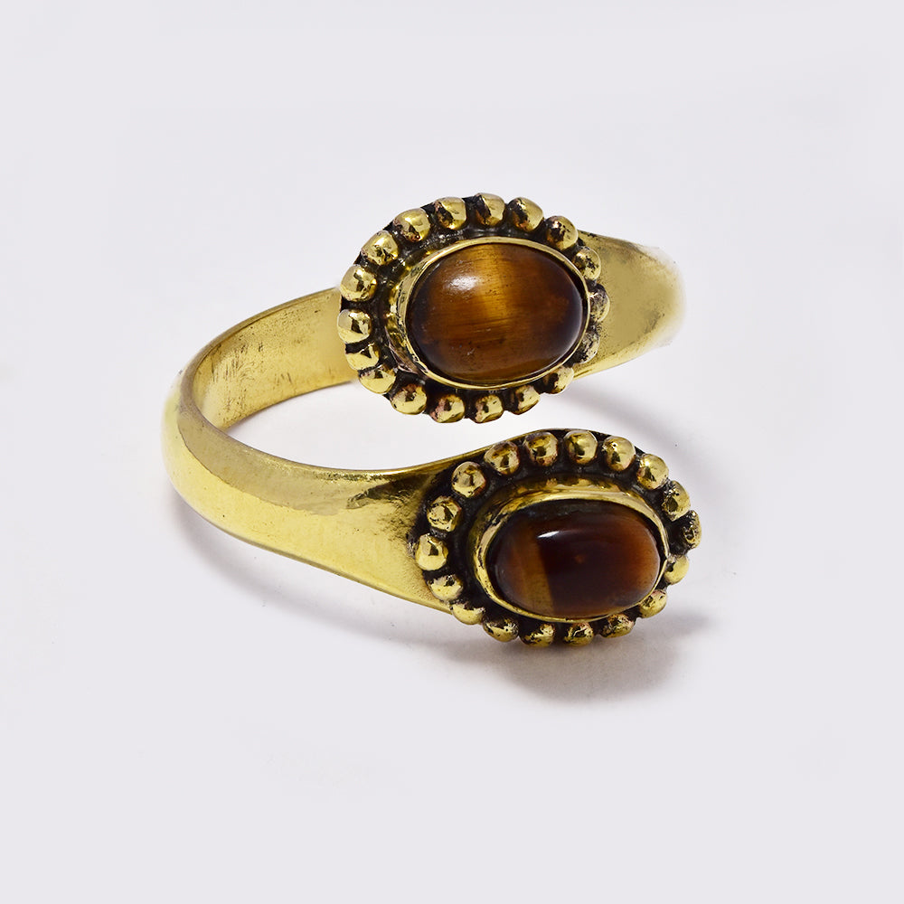 Brass ross over & gemstone free size ring - IFR279