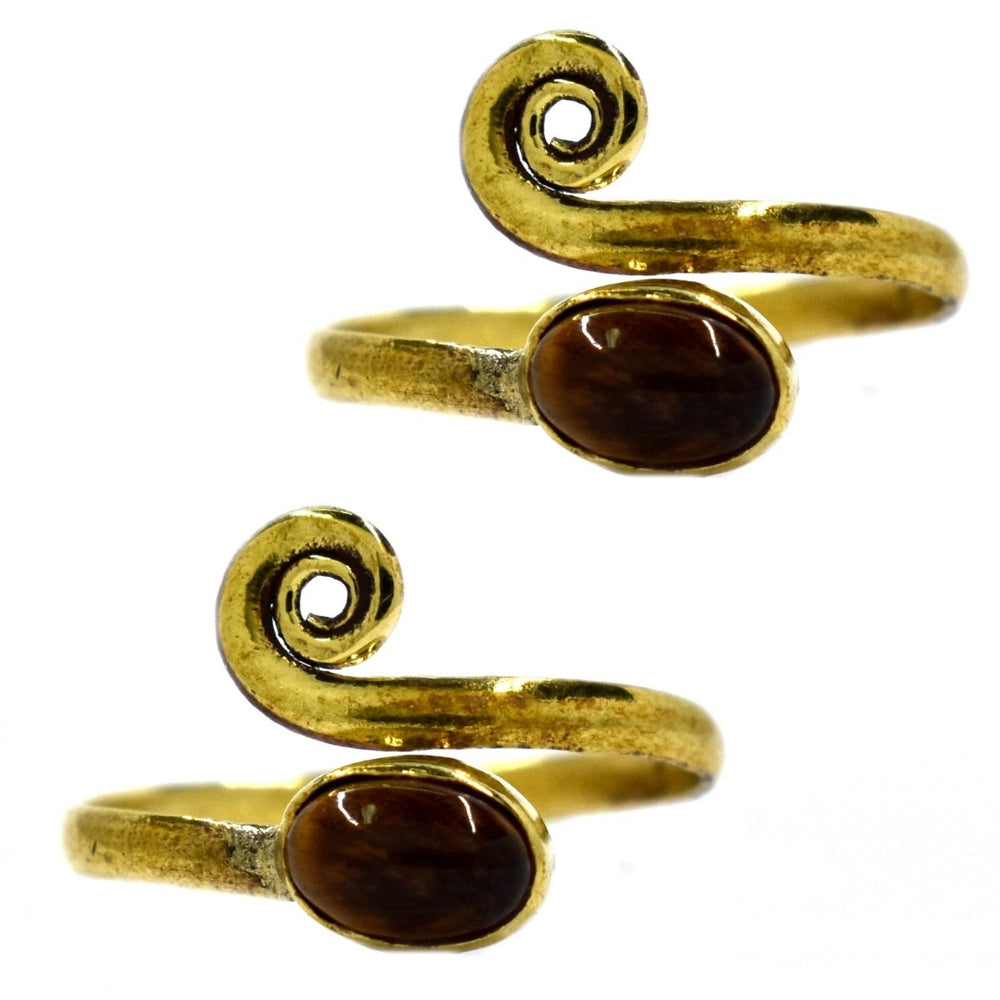 2 Pack brass coil ring with gemstone - IFR502