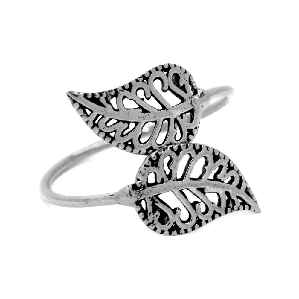 Brass double leaf cutout free size ring - IFR512