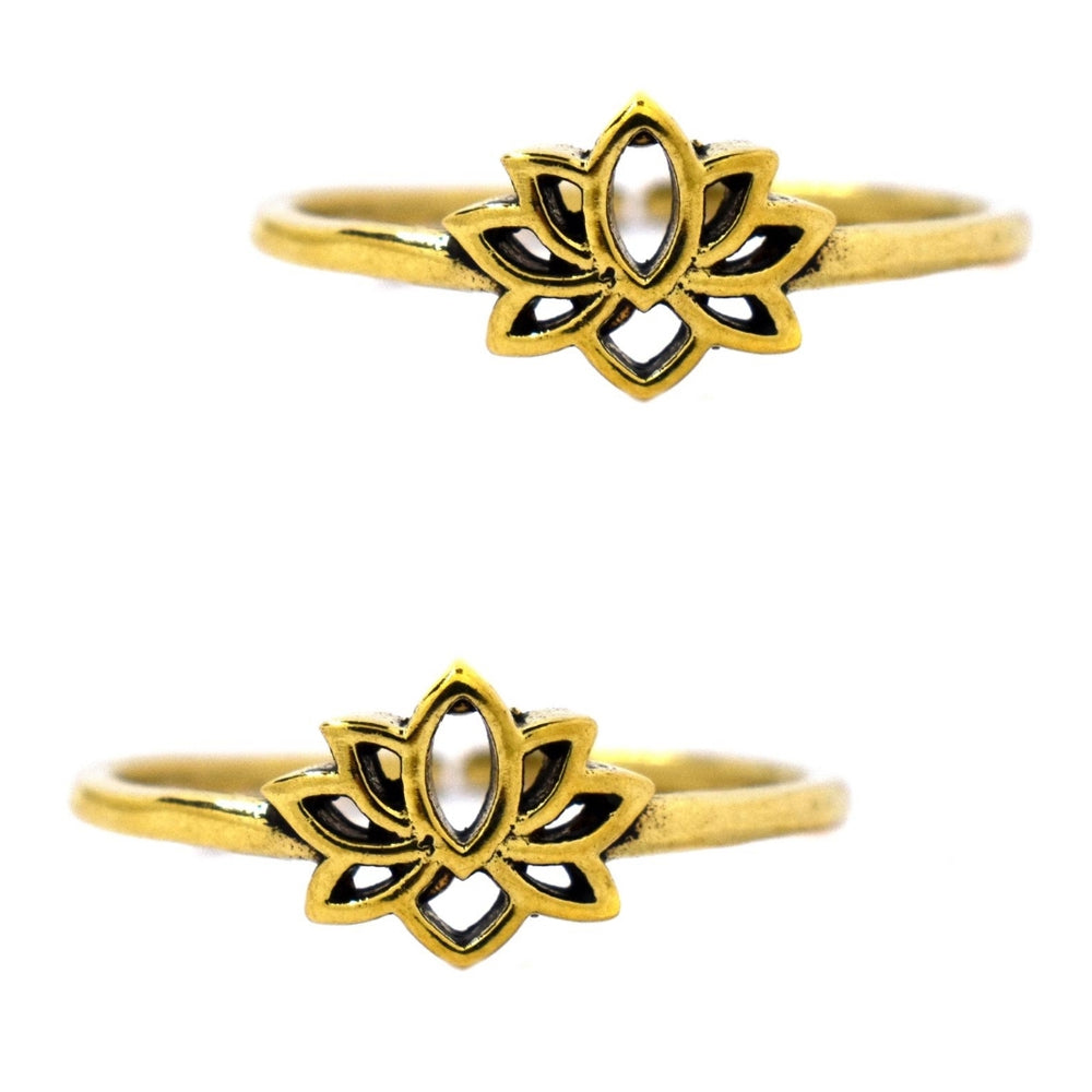 2 Pack Lotus flower free size brass ring - IFR516