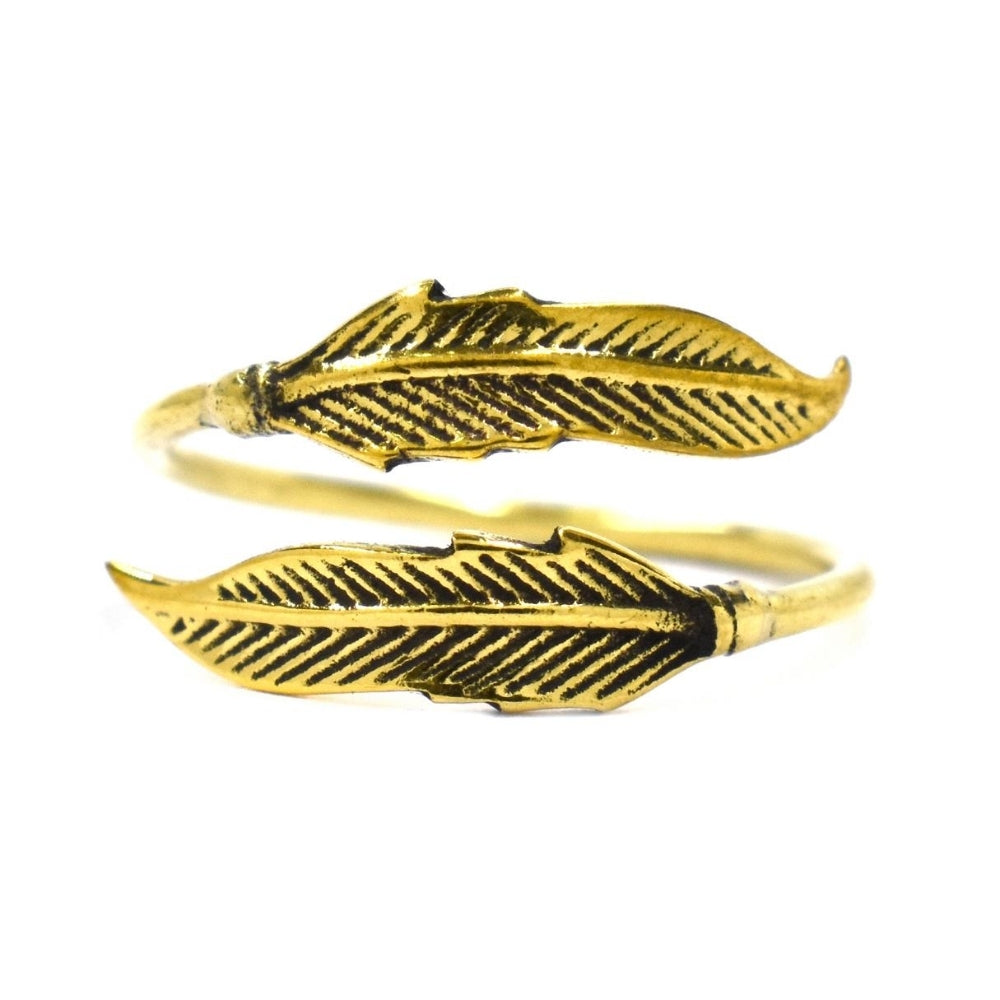 Brass double feather free size ring - IFR527