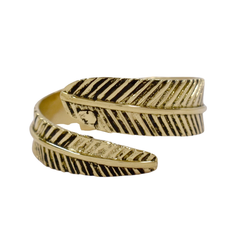 Brass leaf oxidized free size ring - IFR630