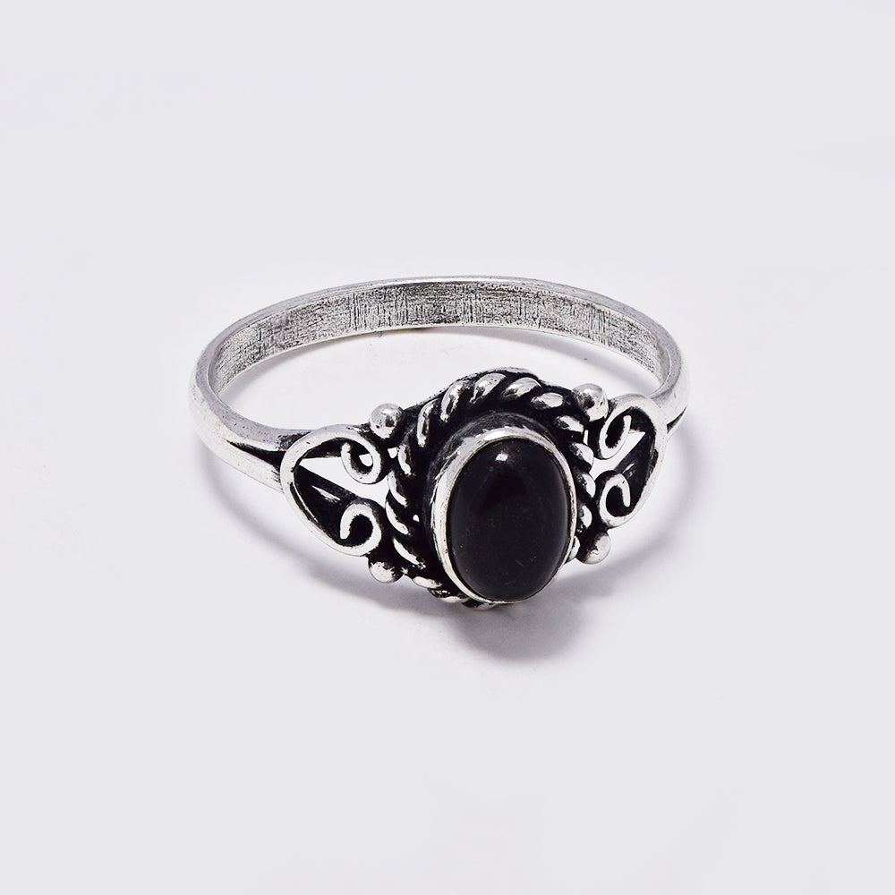 Brass ring with long oval and decorative shank gemstone - IFR703