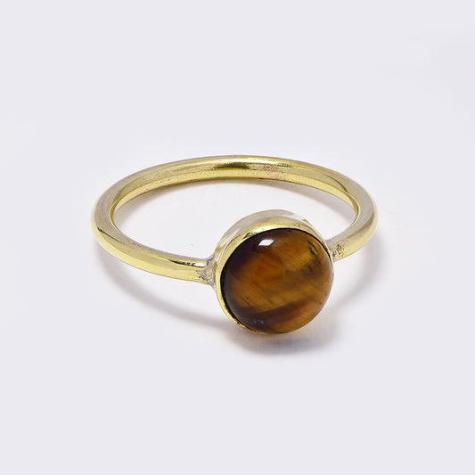 Brass tube set ring with oval gemstone