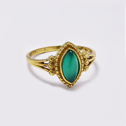 Brass ring with marquise cut gemstone