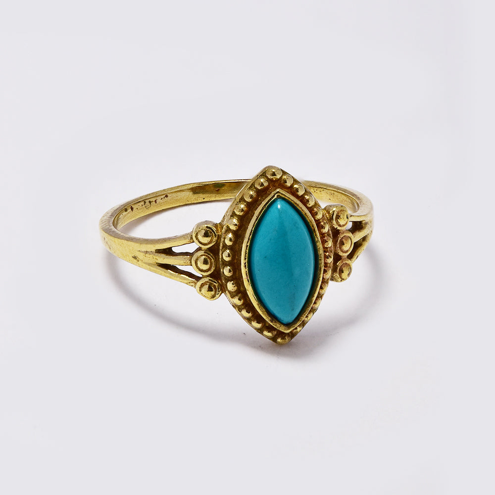 Brass ring with marquise cut gemstone - IFR714