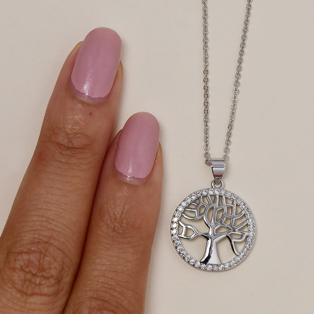 Premium cubic zirconia framed tree of life necklace