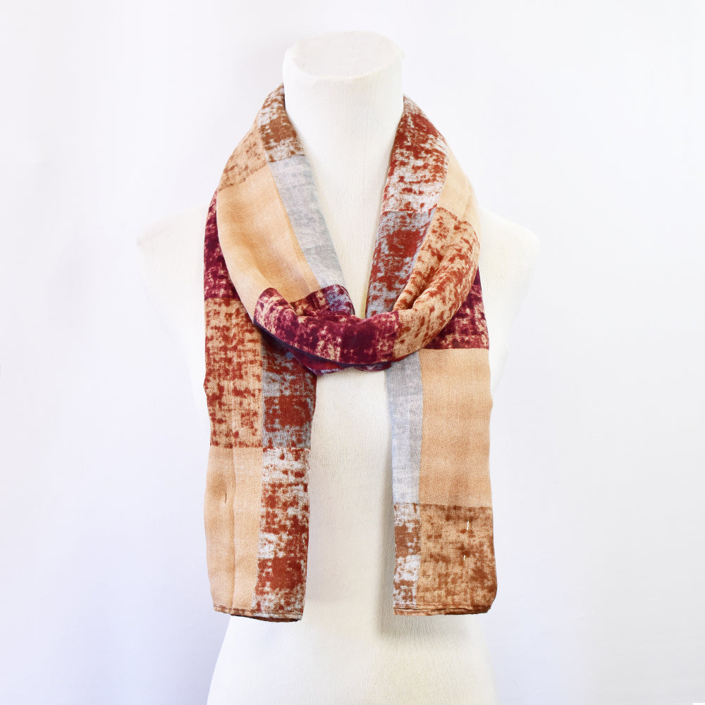 Brown and maroon tonal square pattern fashion scarf - LS1271
