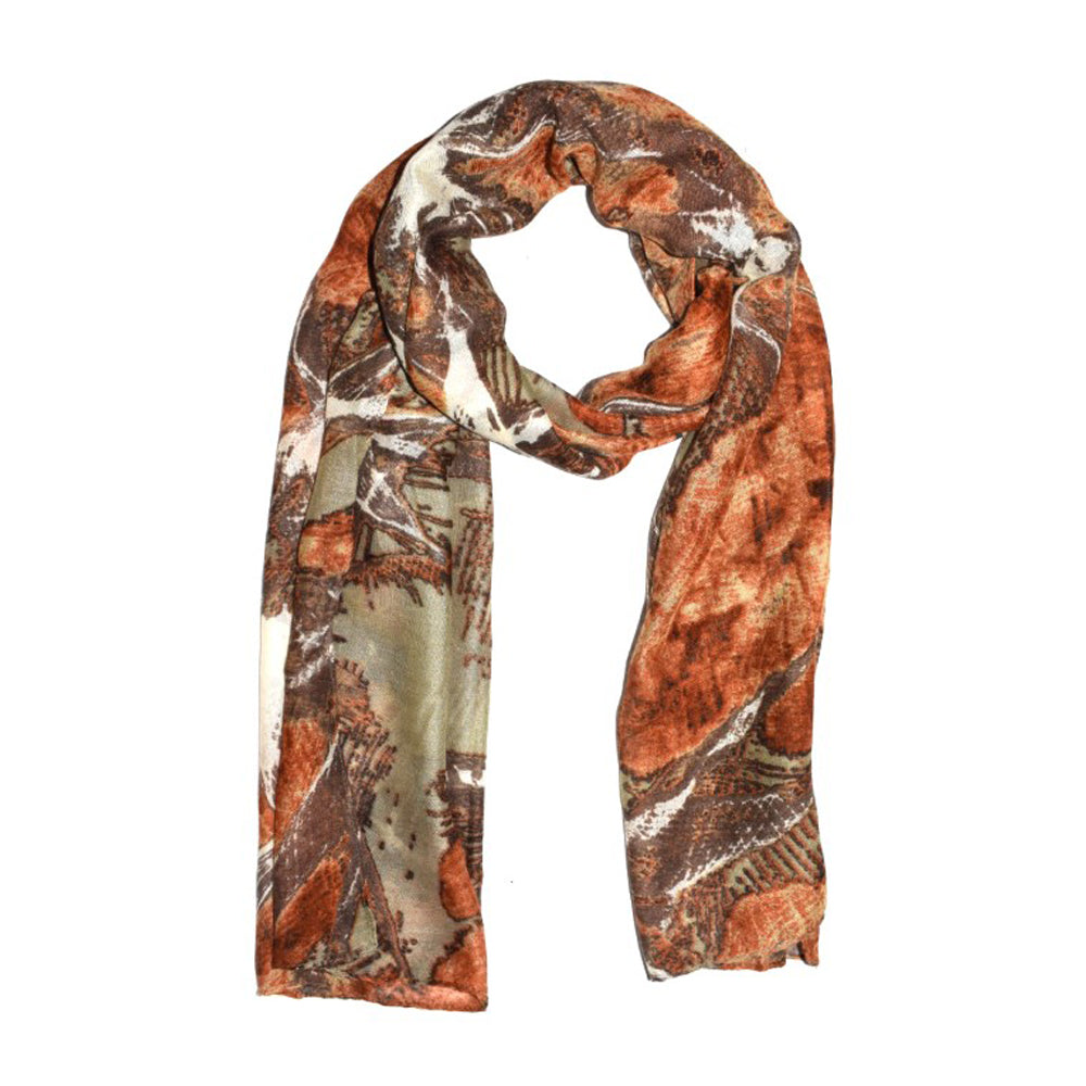Brown abstract printed scarf - LS2393