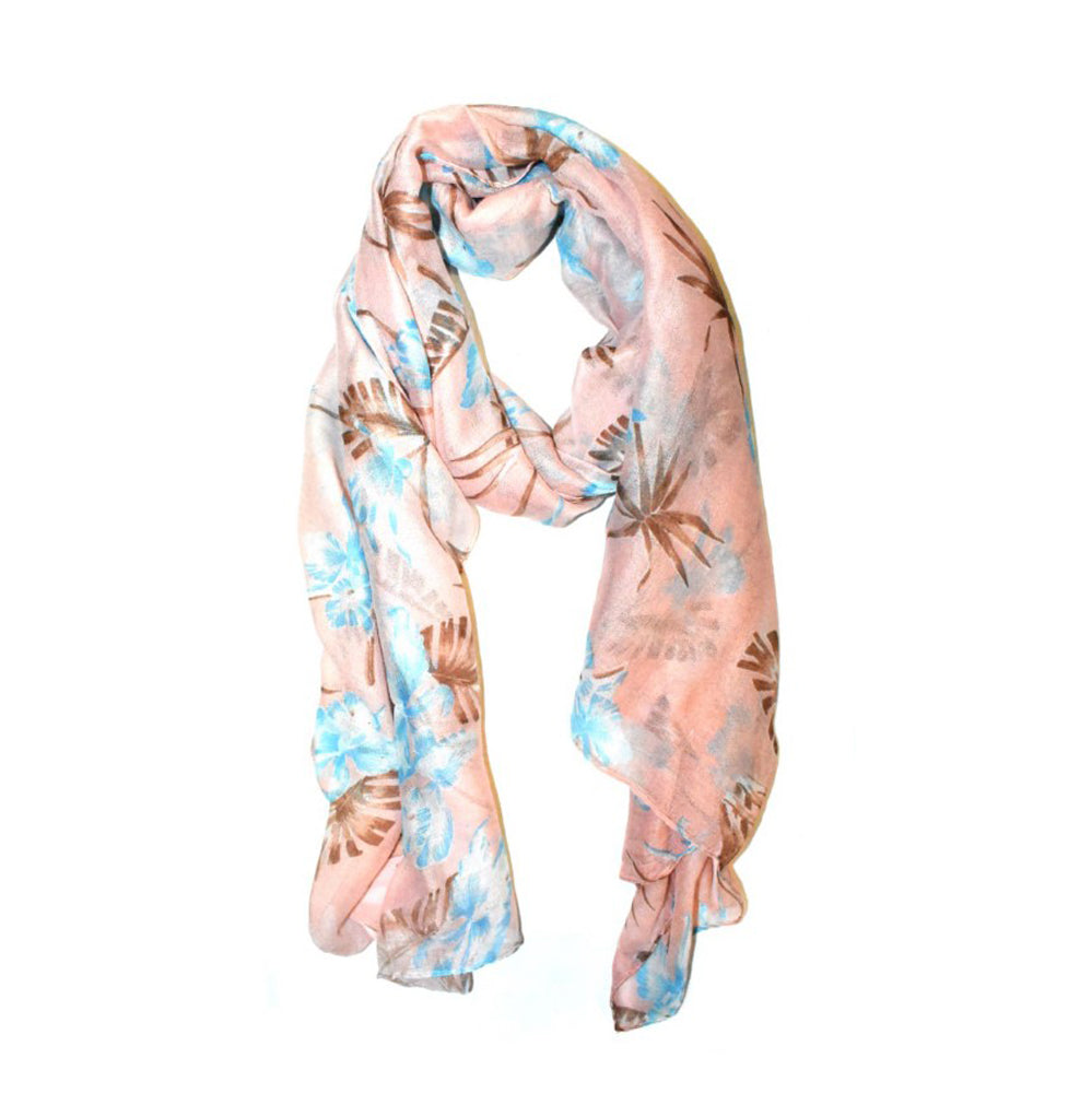 Pastel tropical leaf and flower print scarf - LS2399
