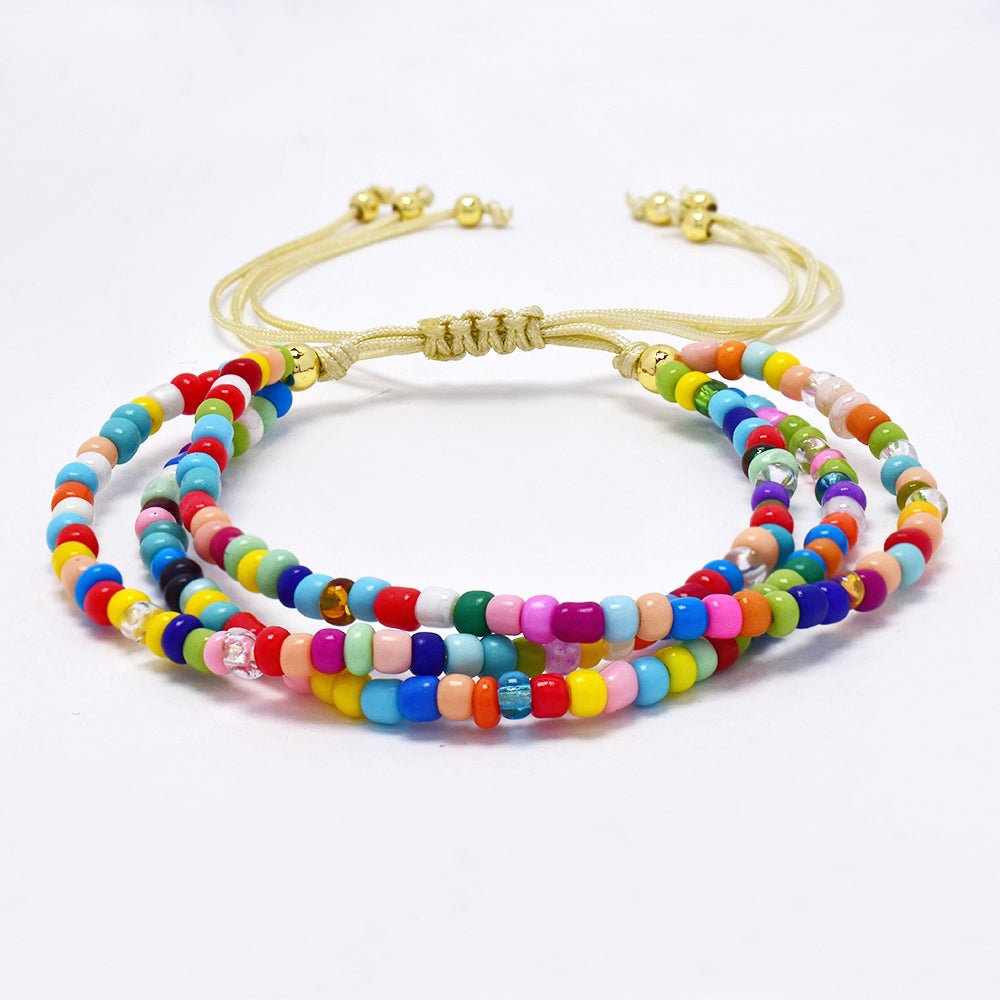 Fashion adjustable multi strand colourful beaded bracelet on cotton - MFB2961