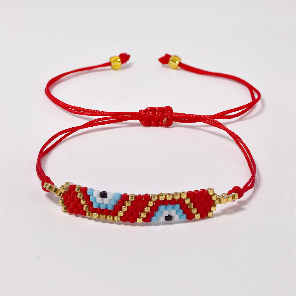 Fashion adjustable cotton and beaded evil eye patterned bracelet - MFB3011