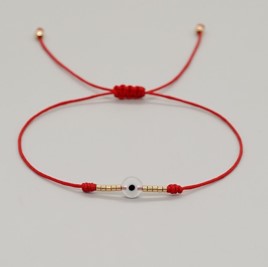 Fashion adjustable evil eye beaded red cotton bracelet - MFB3017
