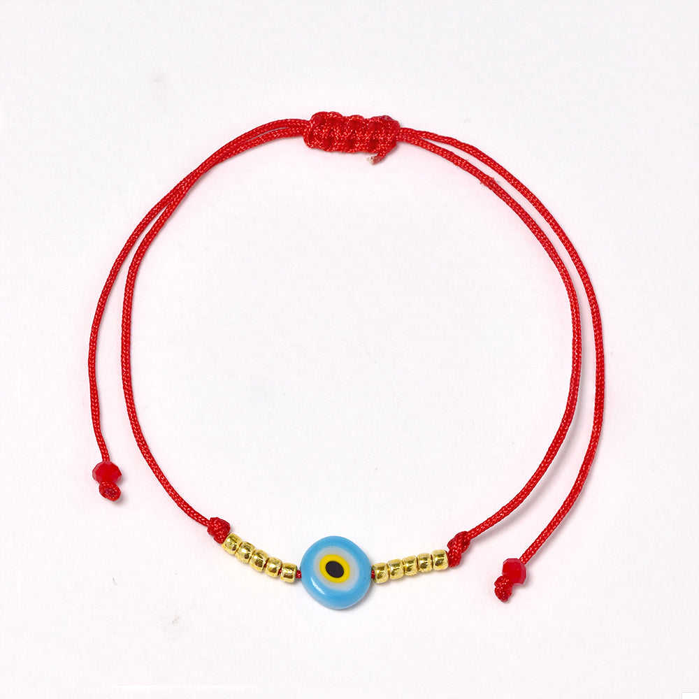 Fashion adjustable evil eye beaded red cotton bracelet - MFB3017