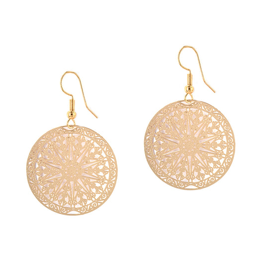 Fashion medium decorative star cut out round disc drop earrings