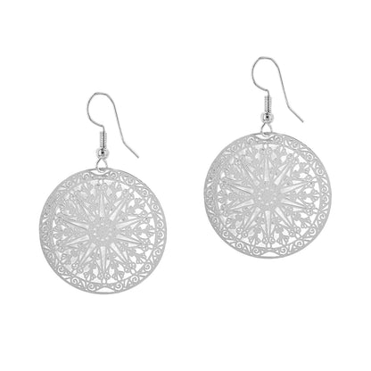 Fashion medium decorative star cut out round disc drop earrings