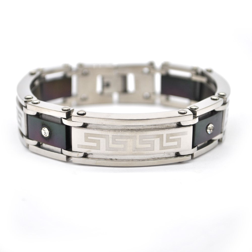 Stainless steel chunky two tone geometric bracelet - NCSSB058