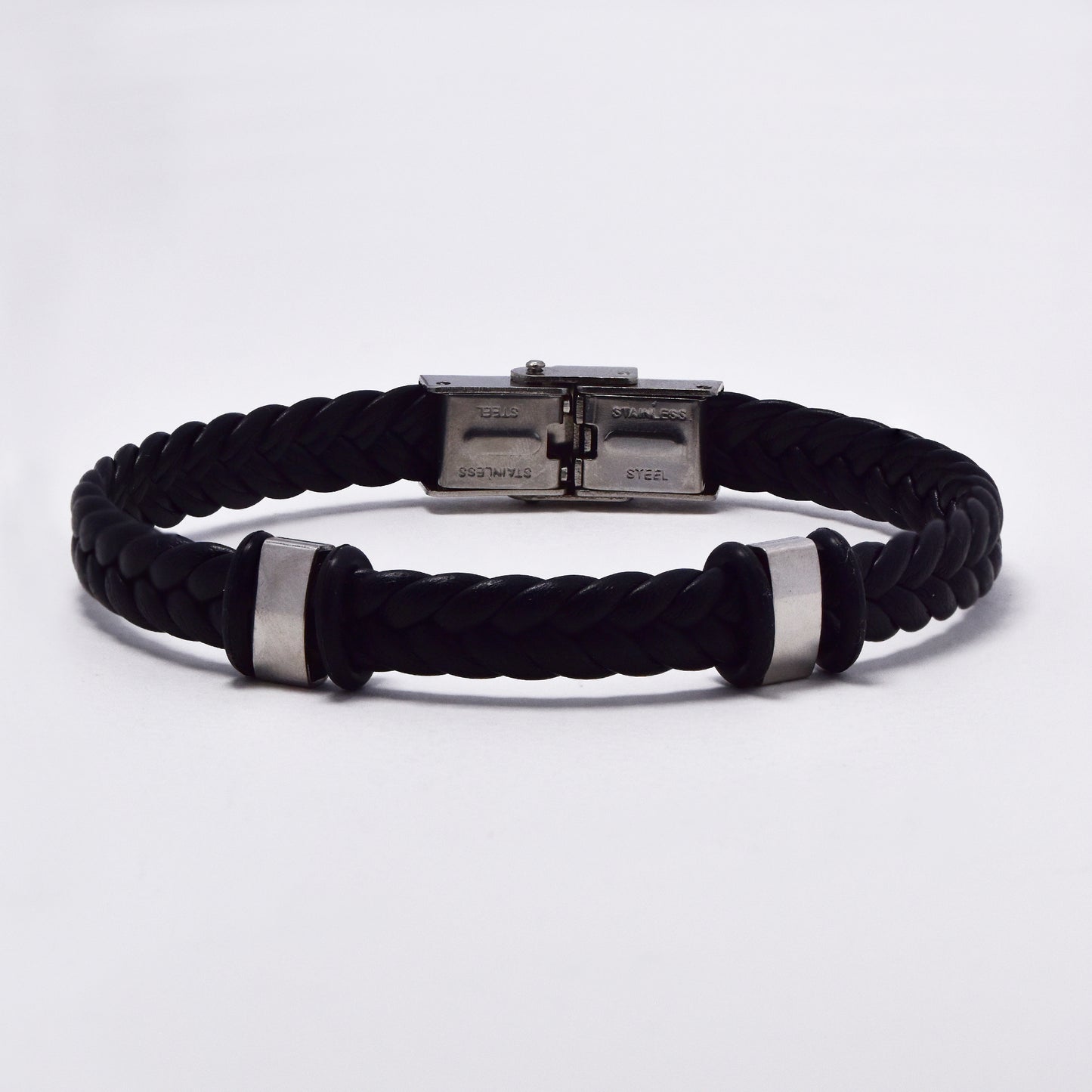 Buy 1 get 1 FREE - NCSSB067 - Steel and leather braided bracelet