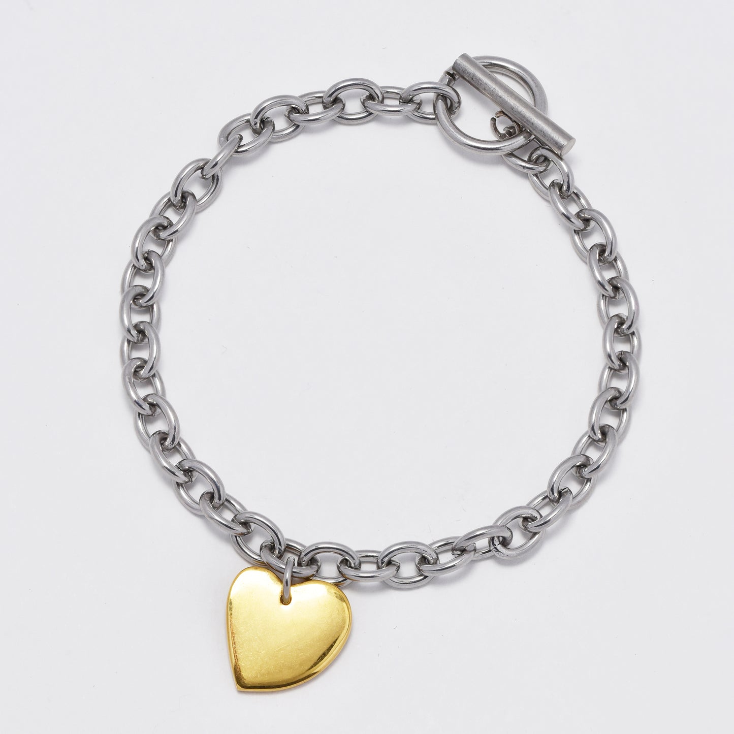 NCSSB074 - Steel 20cm thick anchor link bracelet with heart charm